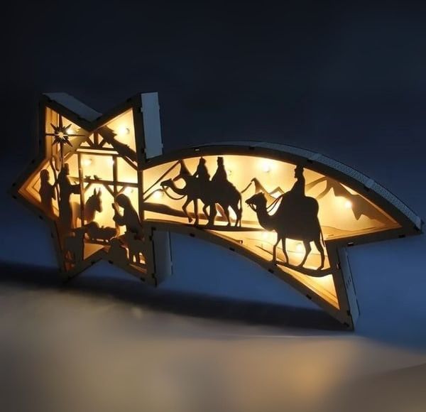 LED Wooden Christmas Ornaments Nativity Scene Star Shaped Desk Lamp - Image 2