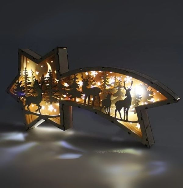 LED Wooden Christmas Ornaments Nativity Scene Star Shaped Desk Lamp - Image 3
