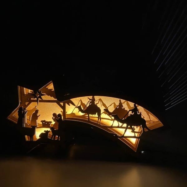 LED Wooden Christmas Ornaments Nativity Scene Star Shaped Desk Lamp - Image 5