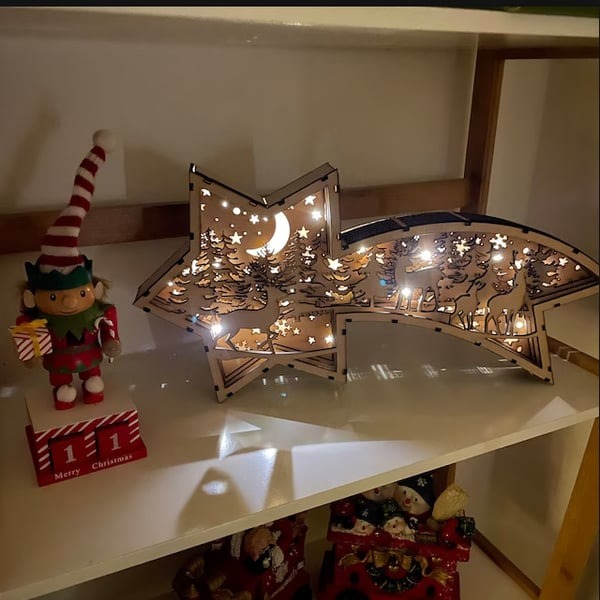 LED Wooden Christmas Ornaments Nativity Scene Star Shaped Desk Lamp - Image 6