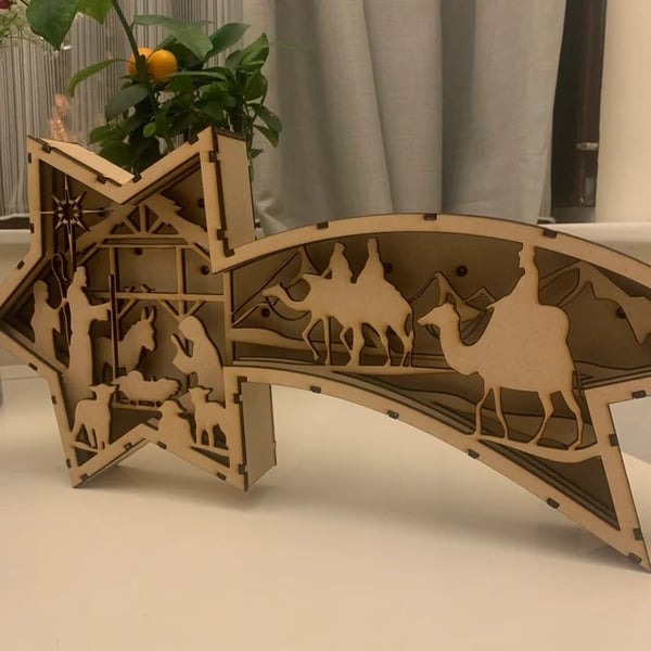 LED Wooden Christmas Ornaments Nativity Scene Star Shaped Desk Lamp - Image 7